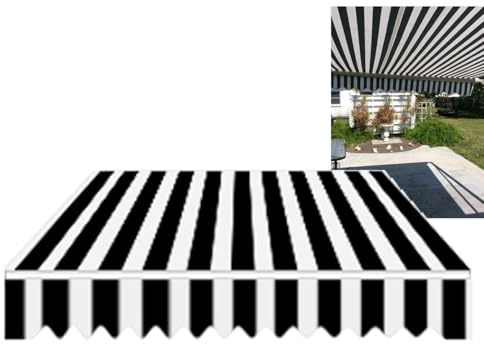 Einziehbarer Sonnenschutz für den Außenbereich, mit Volant, UV-Schutz für Terrasse, Fenster, Tür, Schwarz und Weiß, 5 m x 3,5 m, nur Stoff
