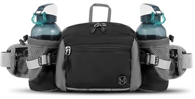 mokzer 6L Sac Banane de randonnée avec Porte-Bouteille d'eau - Sacoche Homme Banane Sac Banane étanche - Sacoche Femme Banane pour Chien Marche Course vélo Voyage randonnée pêche Camping, Noir