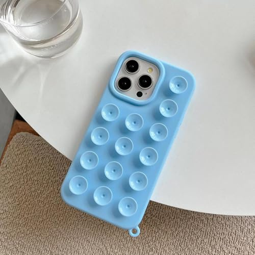 FIFTHAVE Custodia per iPhone 16 Pro Max con supporto a ventosa, morbida custodia in silicone iPhone 16 Pro Max con supporto a ventosa, design estetico, custodia antiurto antiscivolo, blu
