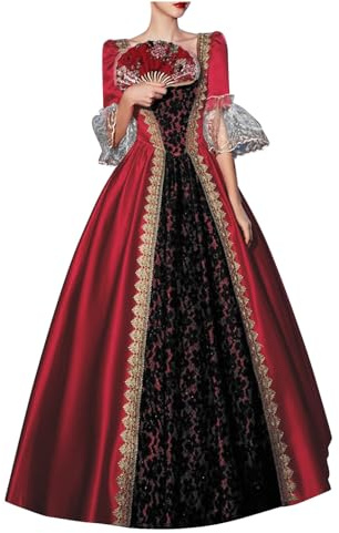 Abito da Sera Lungo Donna Medievale Vittoriano per Il Rinascimento per Carnevale Halloween Feste Principessa Palazzo Vestito Gotico Pizzo Vintage Costume da Regina Donna Sera Costume dell'800