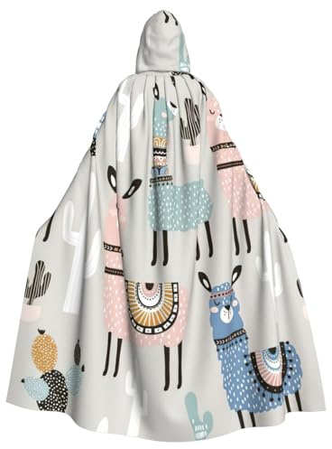 Llama Cactus Print Adults Hooded Cloak, Halloween Robe Hooded Cape Witch Wizard Cosplay Costumes For Men Women