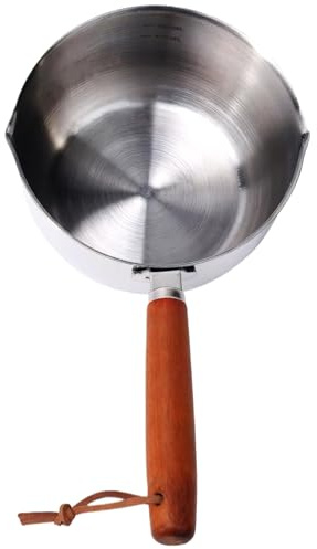 Small Sauce Pan 500ml Stainless Steel Mini Pot Butter Warmer Mini Pan with Wooden Handle & Hanging Rope Sauce with Pour Spout, Small Stainless Steel Pot