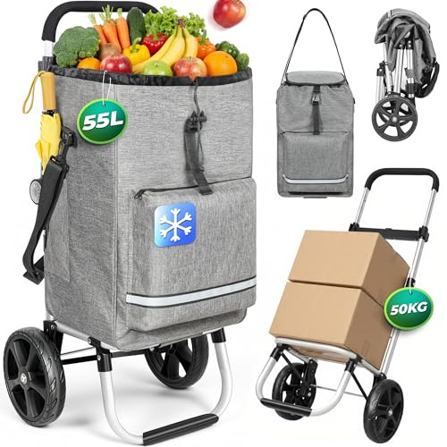 Einkaufstrolley klappbar Einkaufswagen mit 50L + 5L kühlfunktion Bis 50 kg