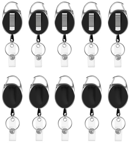 Schlüsselanhänger Ausziehbar 10 Stück, 63cm Schlüsselband Ausziehbar, Einziehbarer Ausweishalter Schlüsselrolle, Ausweis JoJo mit Schlüsselring für Schlüssel, Kartenhalter und Gürtelclip