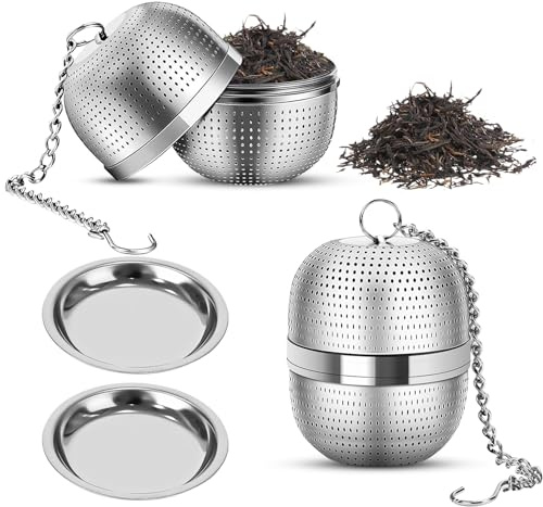 2 Stück Teeei aus Edelstahl, Teesieb für Losen Tee,304 Edelstahl, für Aufbrühen von Tee,Zubereiten von Suppen, Würzen von Teeblättern, Teesieb, Teekugel Teefilter mit Ketten