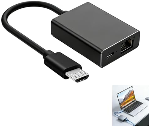 Ethernet Adapter Micro USB auf RJ45 für Fire TV Stick 4K und Chromecast, LAN Netzwerkadapter mit 100 Mbit/s, Kabelgebundene Internetverbindung Statt WLAN, mit Ladeanschluss und LCD Statusanzeige