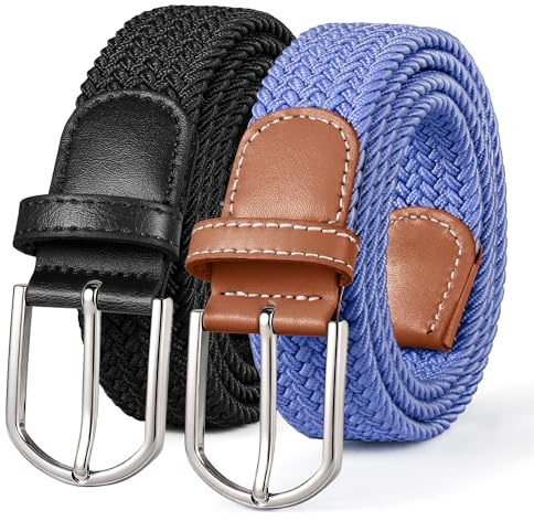 WERFORU 2 Stücke Flechtgürtel für Damen und Herren Unisex Elastischer Gürtel Stretchgürtel 3.3cm Breite