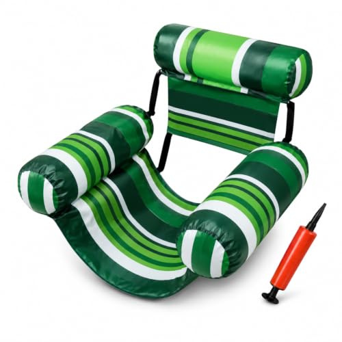 Inflatable Pool Chair, 1 Pack Floating Pool Chair for Adults with Hand Pump, Oxford Fabric Pool Hammock Float with Adjustable Backrest & Armrests, Foldable Water Lounge Chair for Pool, Beach, Lake & H