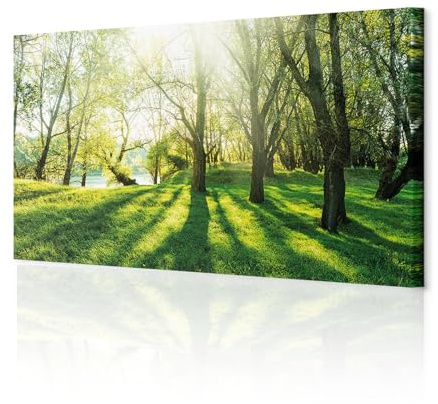 decomonkey Bilder Wald 150x50 cm XXL 1 Teilig Leinwandbilder Wandbild Natur | Strukturleinwand, Holzkeilrahmen, Bild auf Leinwand, Kunstdruck, Wanddeko, Wohnzimmer, Wanddekoration, Landschaft