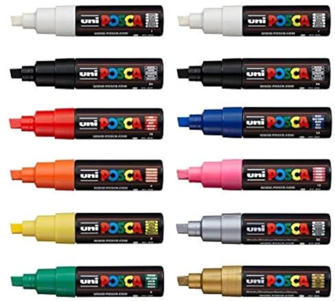 Uni Posca PC-8K Paint Pen Art Marker-Stift, professionelles Set mit 12 Stiften, extra schwarz und weiß