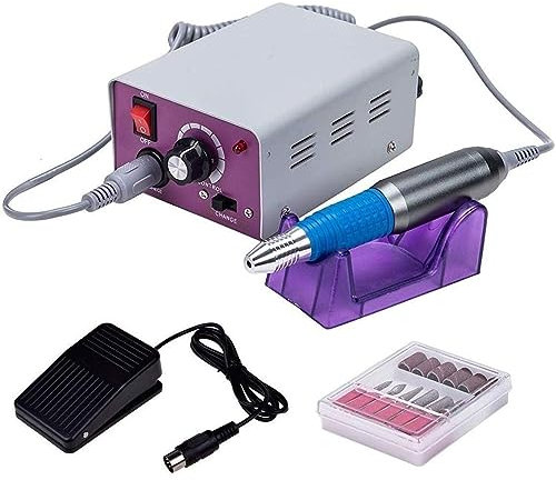 Torno Profesional pulidora para uñas Manicura y Pedicura 30.000 RPM fresadora para eliminar esmalte semipermanente, gel acrílico, limar, modelar 6x brocas 6xBandas de lijado.