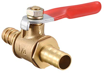 sourcing map Ball Valve Shut-off Valve, 8mm Hose Barb to 8mm Hose Barb, for Air Gas Water Fuel, 180 Degree Operation Handle, Metal Valve, Pack of 1