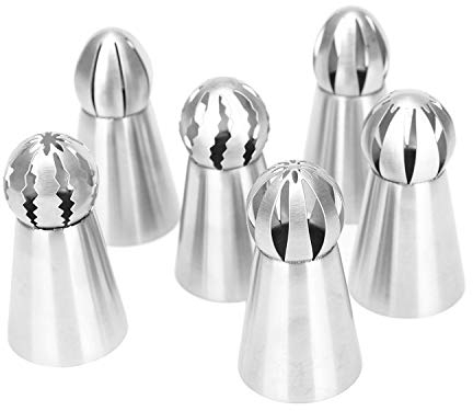 Russian Piping Tips 6 Pcs, DesignerBox Stainless Steel Russian Piping Ball Tips Frosting Icing Piping Nozzles Set Flower Cake Decorating Tips Kit for DIY Baking Cake Decorating Supplies Kit (6 PCS)