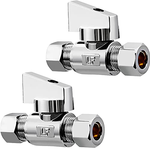Minimprover 2 Pack Premium Brass 1/4 Compression x 1/4 Compression Angle Valve Quarter Turn Water Straight Angle Valve