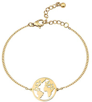 BONNYBIRD® Wasserfestes Edelstahl Weltkugel Armband in Silber, Gold & Roségold, 100% Wasserfest & Hautverträglich, Perfektes Reise Geschenk für Weltenbummler BonnyWorld