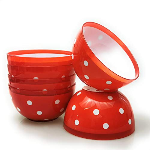 Berossi Müslischale Suppenschüsseln rot gepunktet Suppenschüssel | Müslischalen runde Schalen kleine Schüsseln Müslischüssel Schüssel Set | Retro Müsli Schale Servierschale 700 ml | 6 Stück