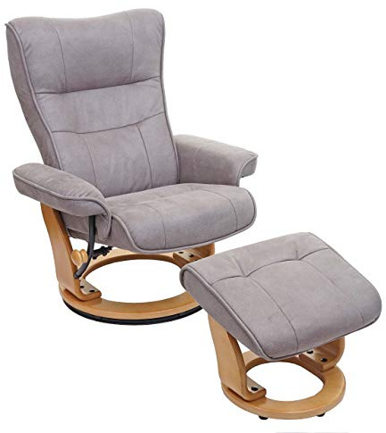 MCA Relaxsessel Montreal - hellgrau, naturbraun | Fernsehsessel mit Hocker, Stoff/Textil, 130kg belastbar