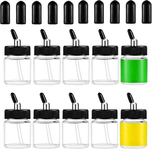 ABEST 10PCS 22CC Airbrush-Glasflaschen mit Glaskappen für Master, Iwata Dual Action Airbrush