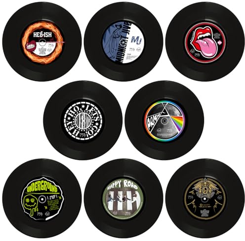 Discos de vinilo para decoración de pared, 8 piezas tamaño single 7 pulgadas, para decorar fiestas de rock música, cumpleaños bares pubs fiestas temáticas de los 70s 80s 90s retro vintage old school