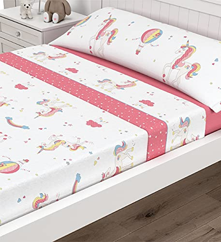 Victorio & Lucchino Juego de sábanas Infantiles Coralina, térmica para Invierno, Tacto Suave Modelo Unicornio (Rosa Coral, 105 cm)