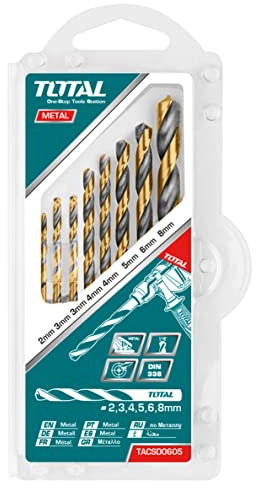 Total Tools - Lot de 8 forets HSS de 2, 3, 4, 5, 6 et 8 mm | Perceuses à main et à colonne | Double rouille pour évacuation de la puce | Résistance jusqu'à 80 kg