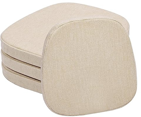 baibu 14x14 Memory Foam Metal Chair Cushions Set of 4, Dual-Layer Design Non-Slip Metal Dining Chair Pads Kitchen Seat Cushion with Machine Washable Cover, 4 Counts, Beige