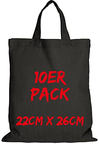 TEXXILLA Apothekertasche - 10er Pack | Schwarz | mit Zwei kurzen Henkeln | 22x26cm | Jutebeutel | Einkaufstasche | unbedruckt