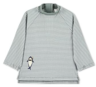 Sterntaler Badeshirt Hai – UV-Schutz 50+ Langarm Schwimmshirt Jungen – Badeoberteil aus Seersucker mit coolem Hai-Druck, Reißverschluss & Stehkragen – mattgrün, Größe 92