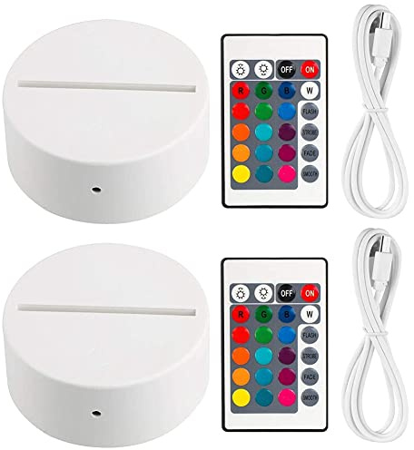 Paquete de 2 Bases de LáMpara de Luz LED de Noche 3D + Control Remoto + Cable USB, Soporte de ExhibicióN de Luz de 16 para AcríLico Color