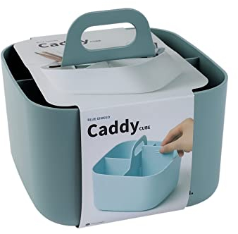 BLUE GINKGO Stackable Organizer Caddy – Korean-Made Portable Tote for Bathroom, Office, Crafts, or School Supplies (Square, Green)