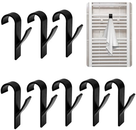 GEFIRE Crochet Radiateur Seche Serviette 8 Pcs Crochet Seche Serviette Crochet Serviette Salle de Bain Crochets de Radiateur de Salle Bain Accroche Serviette, Salle de Bains Bureau Placard (Noir)