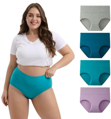 INNERSY Culotte Grande Taille Femme Shorty Coton Slip Taille Haute Lot de 4 | Sous Vêtement Élastique Maxi 44-62, Culottes Respirant Post Accouchement Cesarienne, Sans Étiquette, Sport, Confort Quotidien