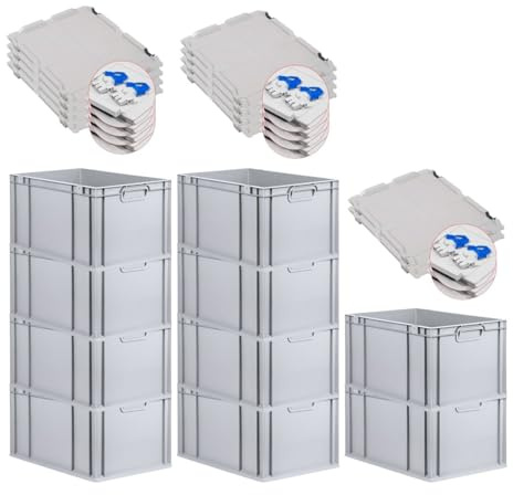 PROREGAL SuperSparSet 10x Eurobox NextGen Economy mit Scharnierdeckel & blauen Verschlüssen | Griffe geschlossen | HxBxT 32x40x60cm | 65 Liter | Eurobehälter Transportbox Transportbehälter