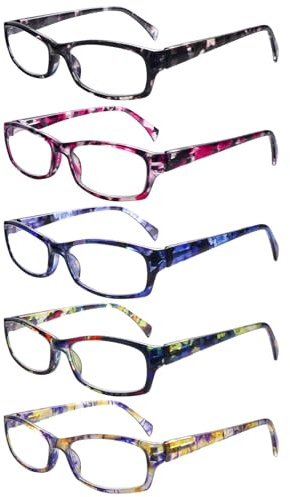 ZONLON 5 Pack Reading Glasses for Women - Anti Blue Light Lightweight Readers with Spring Hinges (5 multicolor, 2.50, x)