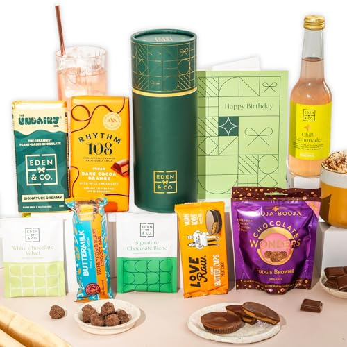 Gluten Free Hamper Gift Box with Truffles & Hot Chocolate Set, Birthday Gift Hamper For Her Plus Non-Alcoholic Mocktail by EDEN & CO