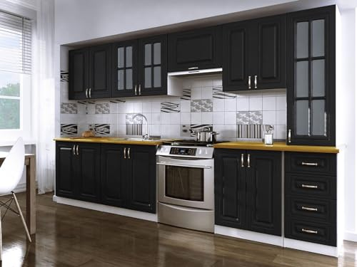 Tendencio Cuisine complète 3m20 Dina Noire avec moulures