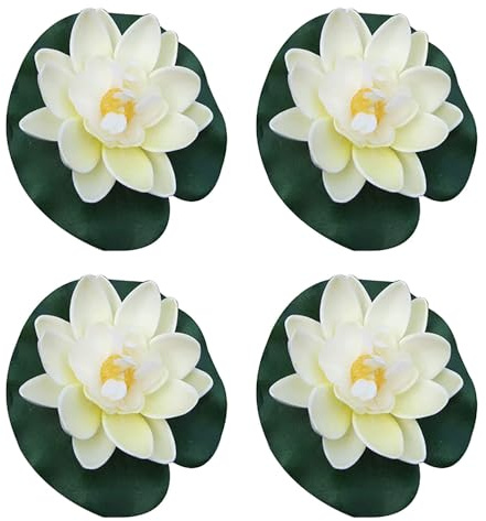 4 Pcs Artificial Floating Foam Lotus Flower with Water Lilys Pad Ornanments,Lifelikes Fake Lotus Flowers for Patio Pond Pool Fish Tank Aquarium Home Garden Special Decoration Outdoor Décor