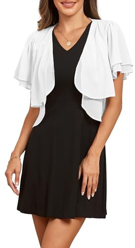 Famulily Leichte Chiffon Schultern für Frauen, Cropped Bolero Cardigans Damen Sommer Weiche Schal Bluse (S, Weiß)