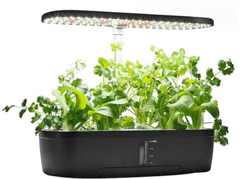 Asixxsix Indoor-Garten-Hydrokultur-Anbausystem, 12 Pods, Automatische Wassersteuerung mit LED-Licht, Höhenverstellbar, Leises Pflanzenkeimungsset, für Kräuter und Gemüse (Black)