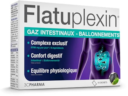 FLATUPLEXIN| Allevia gonfiore, gas e disagi digestivi | complessi di piante e carbone vegetale | Facilite il buon transito intestinale | Confezione da 16 bustine - 3C PHARMA