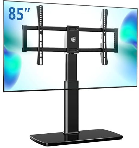 FITUEYES TV Standfuss Universal TV Ständer für 43-85 Zoll Flach & Curved Fernseher bis zu 50kg Schwenkbar Höhenverstellbar Max. VESA 600 * 400