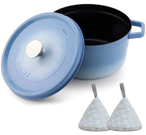 DYHQQ Enameled Cast Iron Casserole Dish with Lid 5L, Enameled Cast Iron Dutch Oven, Non-Stick Cooking Pan Pot Dutch Oven for Steam Braise Bake Broil Saute Simmer Roast