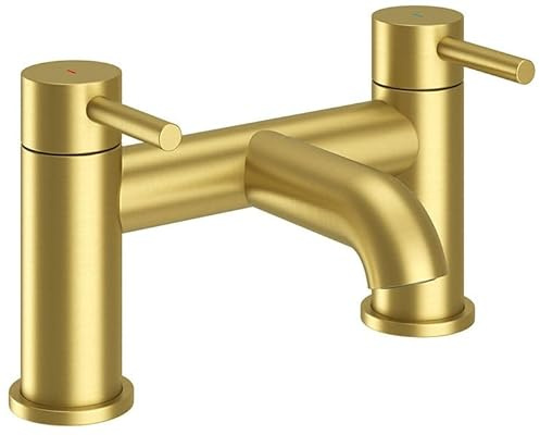 KINGBATH™ Bath Shower Mixer Tap Faucet with Shower Kit Handheld Shower Head Bathtub Bathroom Filler Sink Hot and Cold Solid Brass Modern Double Lever Handle Brushed Brass Gold