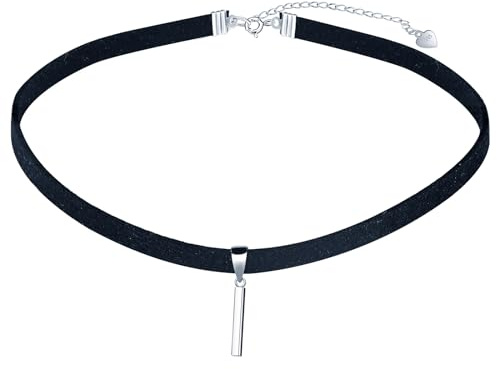 MICMIF Donna Collana Girocollo con Ciondolo a Barra in Argento 925, Collana Choker Nera/A Doppio Strato in Corda di Cuoio Minimalista Girocollo Gioielli Per Le Donne E Ragazze