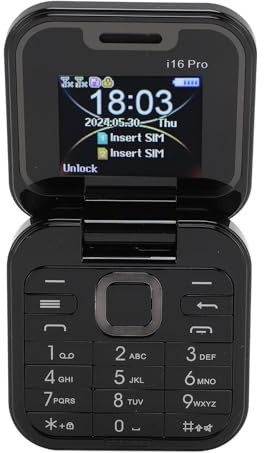 PUSOKEI Flip Phone, Mini 2G Flip Cell Phone 2 Tarjeta SIM Teléfono Celular para Personas Mayores con Linterna LED, Cámara Trasera HD, Radio FM, Lista Negra, Marcación Rápida, Vibración,