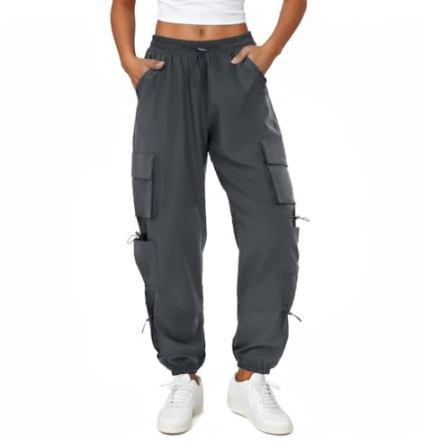 Friptspyg Cargohose Damen Leichter Trekkinghose mit Tasche Wanderhose Schnelltrocken Wasserdicht Einstellgurt Outdoor Hosen Sportlich Jogginghose