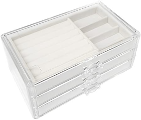 siduytin Dreischichtiger Acryl Transparent Ausstellungsstand Ring Halsketten Behälter Schmuckkästchen Halter Make up Organizer für, Beige