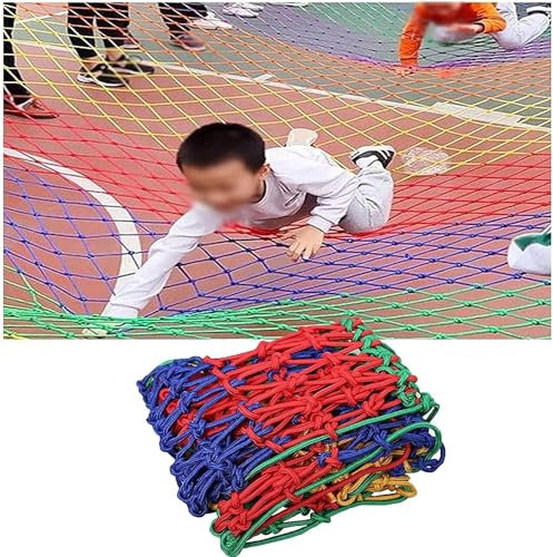 Kletternetz kinder outdoor Outdoor-Schutznetz, körperliches Training, Kletternetz, buntes Kinder-Sicherheitsnetz, Zaun, dekorativ für Freiensport-Entwicklungstraining, Garten,Outdo(2*2m(6.6*6.6ft))