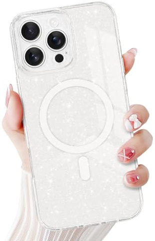 Newseego Magnetic Bling Glitter Phone Case for iPhone 16 Pro Max [Compatible with Magsafe], All-inclusive Lens Shockpoof Protection Soft Slim TPU Shiny Cover Girls Women for iPhone 16 Pro Max-White