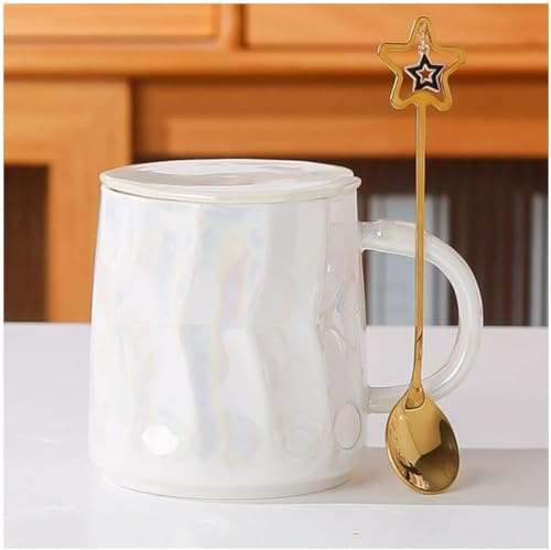 MASHNFDC Kaffeebecher 400 ml Tassen-Set, Keramiktasse mit Deckel und Löffel, Kaffeetassen für Büro und Zuhause Tassen weingläser